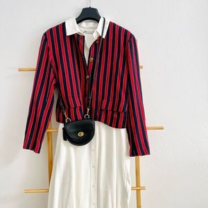 Vintage Liz Sport Nautical Striped Preppy Schoolgirl Academic School Crop Blazer